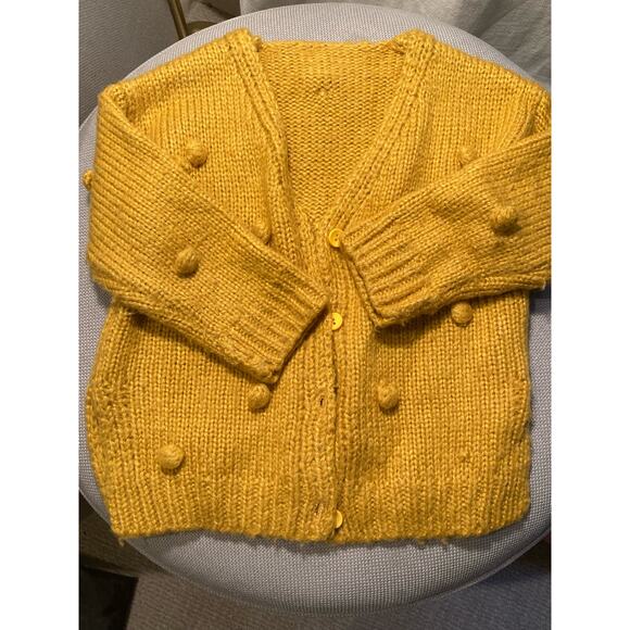 Pom Pom Kids Other - ADORABLE Mustard Yellow Polkadot Pom Pom Cardigan Sweater ~ Size 4/5 ~ Boutique